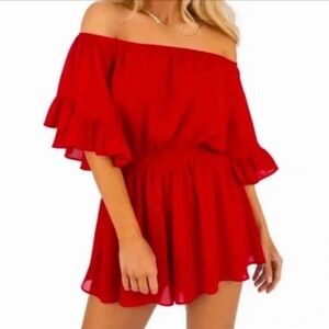 Chic Off-Shoulder Red Romper